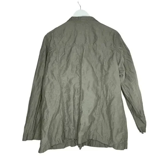 Eileen Fisher Beige Metallic Rumpled Cotton Blend Lightweight Jacket Size 1X - Picture 9 of 11
